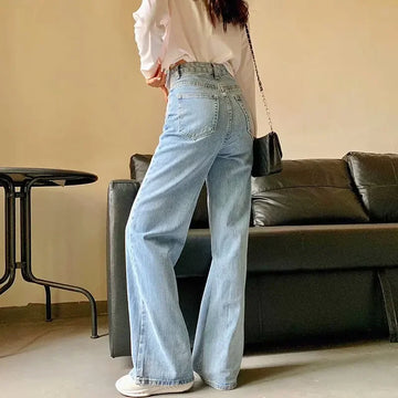 MQTIME  -  High Waist Solid Color Wide Leg Jeans Spring Autumn New Retro Style Women Street Style Classic Slim Pants Lady Straight Denim